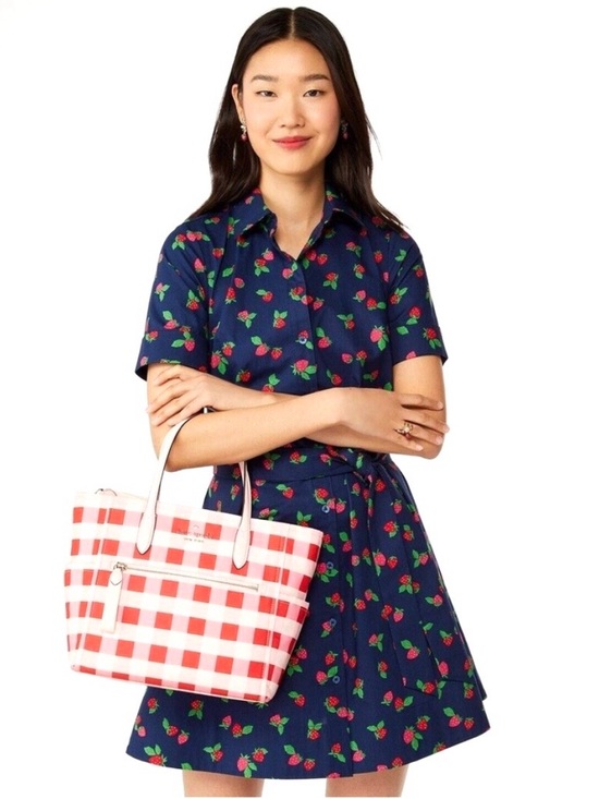 Kate Spade Chelsea Gingham pink multi Tote with Detachable Strap Bag - Picture 5 of 9